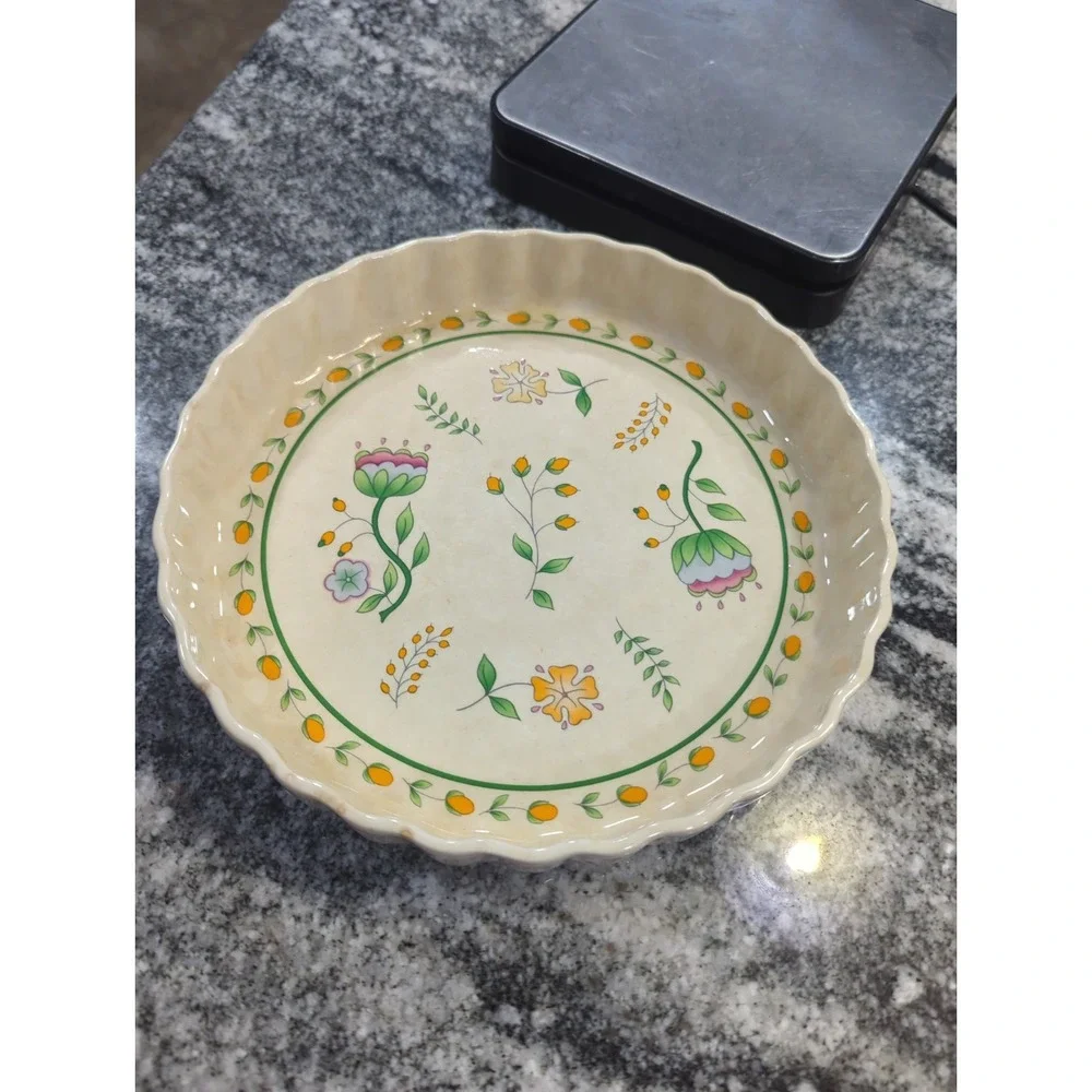 Vintage Ceramic Floral Quiche Tart Pan Cottage Core Granny Core